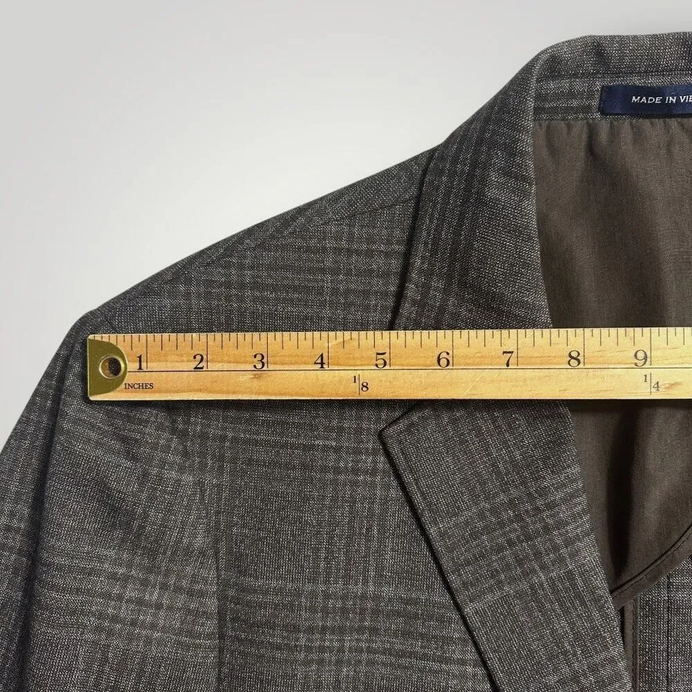 JOSEPH ABBOUD 46R Brown Plaid Stretch Wool Mens Blazer Sport Coat Suit Jacket